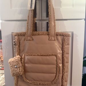 Aspen Beige Tote with Shearling Accents